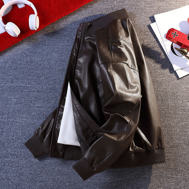 Herren Kunstleder Bomberjacke mit elastischen Rippbündchen und praktischen Taschen Aliams