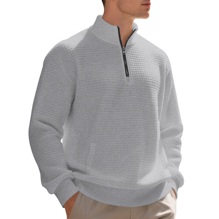 Herren eleganter Fleece-Pullover mit halbem Reißverschluss und strukturiertem Design Aliams