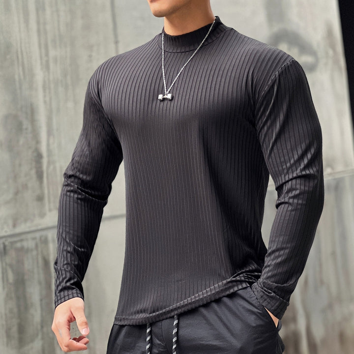 Herren Elegantes Langarmshirt mit Stehkragen und Rippstruktur Aliams