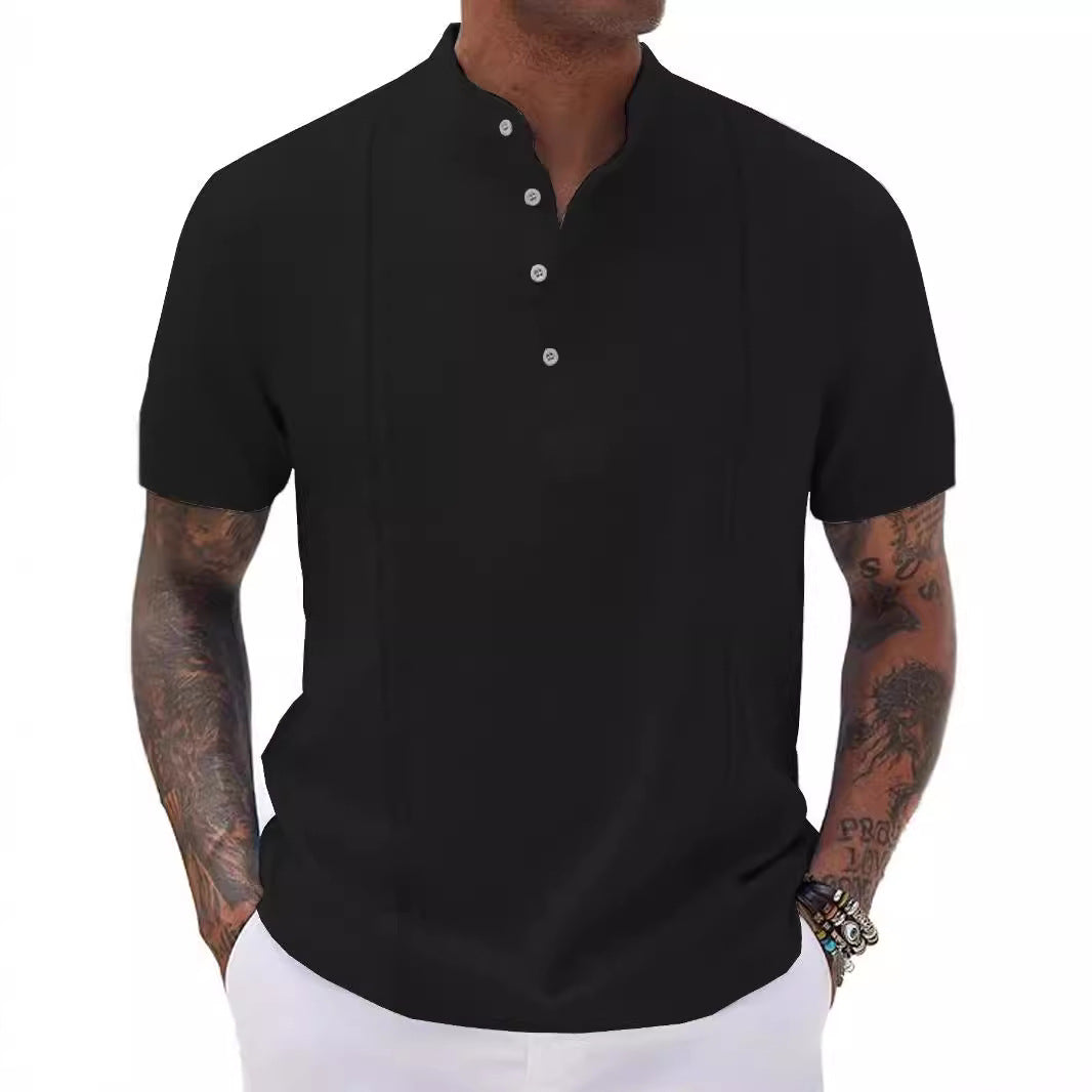 Herren Kurzarm-Henley-Shirt mit strukturierter Oberfläche und dekorativen Knöpfen Aliams