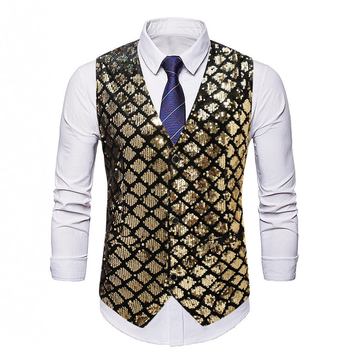 Herren elegante Pailletten-Weste Aliams