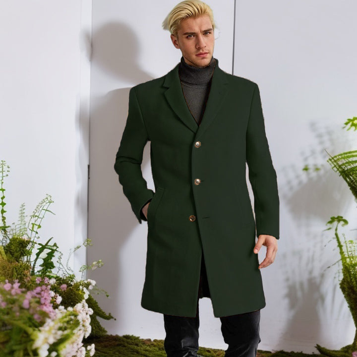 Herren eleganter Langmantel mit goldenen Knöpfen und klassischem Schnitt Aliams