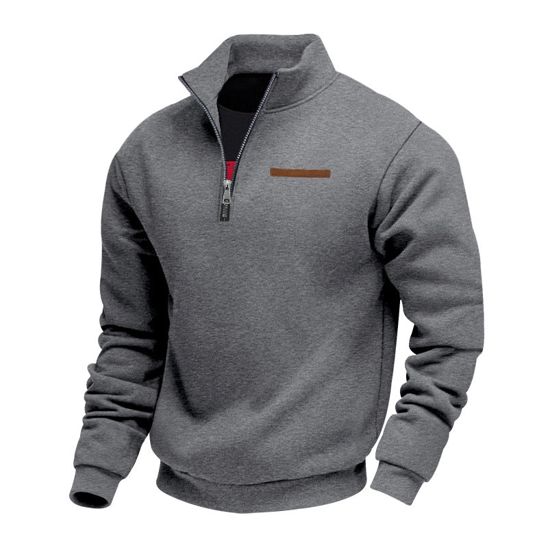 Herren warmer Stehkragenpullover mit halbem Reißverschluss Aliams