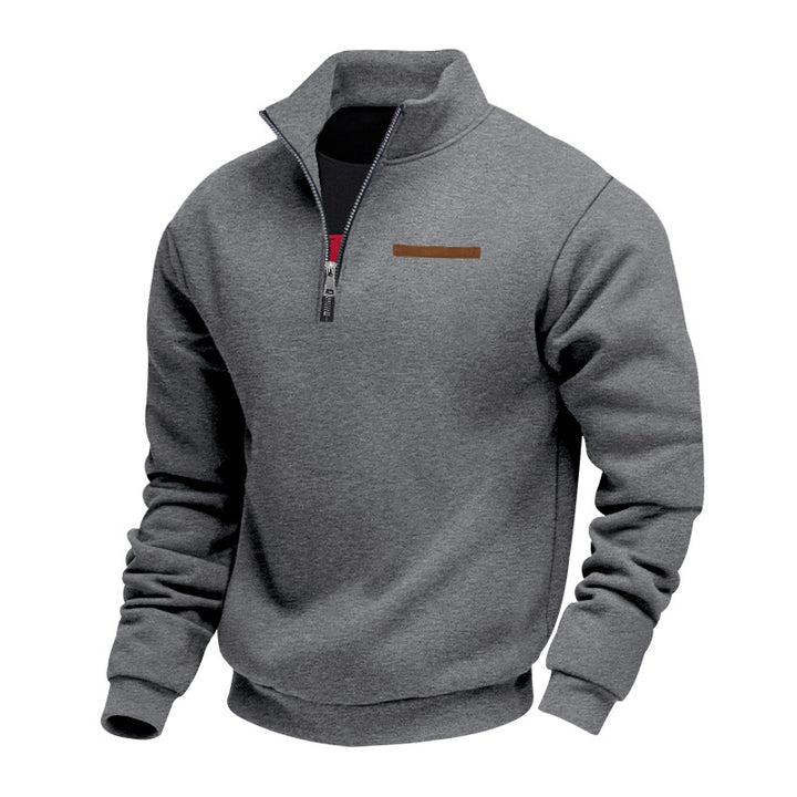 Herren warmer Stehkragenpullover mit halbem Reißverschluss Aliams