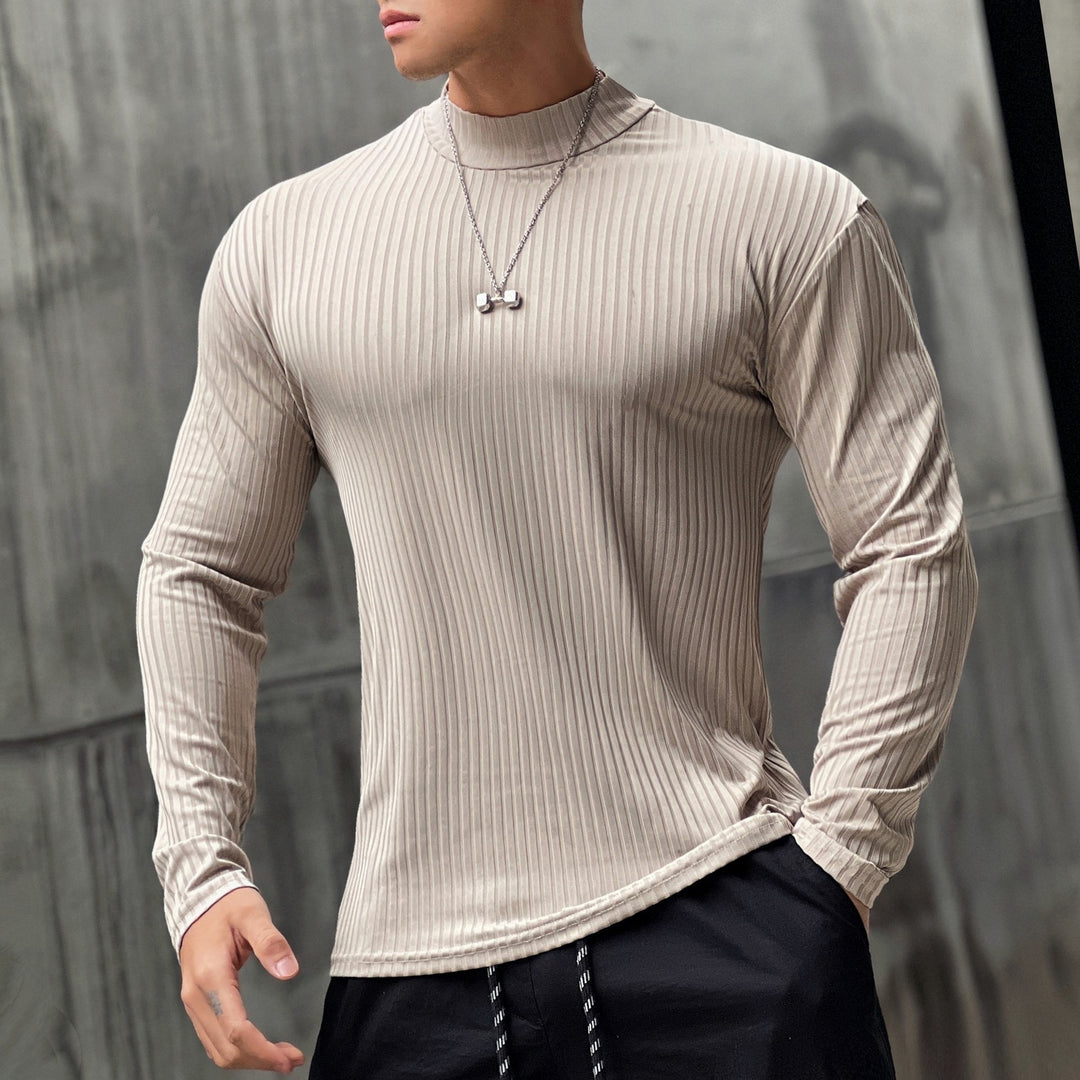 Herren Elegantes Langarmshirt mit Stehkragen und Rippstruktur Aliams