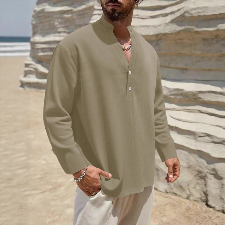 Herren komfortables Langarmhemd mit Stehkragen und Knopfdetails Aliams