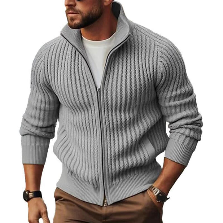 Herren Strickjacke mit modernen Rippdetails und durchgehendem Reißverschluss Aliams
