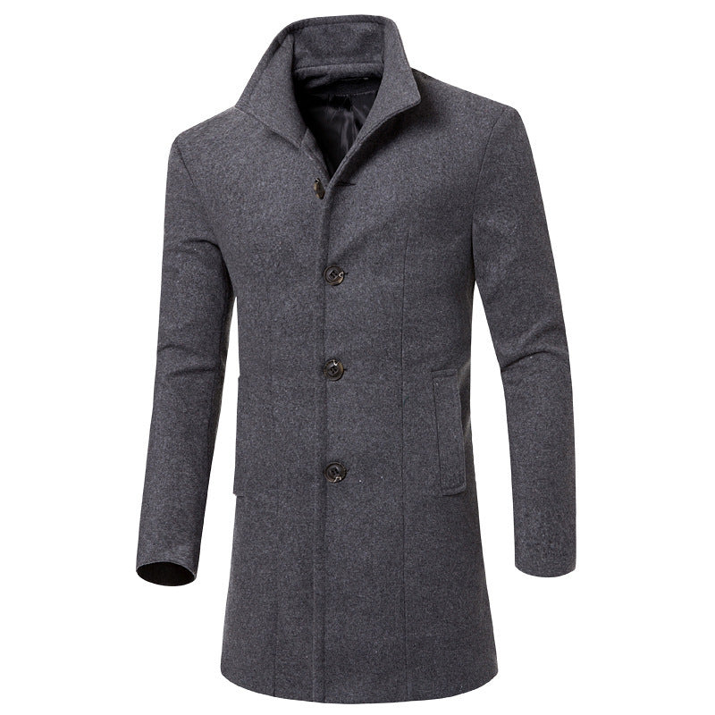 Herren eleganter Woolcoat mit modernem Stehkragen und praktischen Taschen Aliams