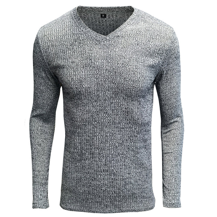 Herren V-Ausschnitt Langarmstrickpullover mit geripptem Design Aliams
