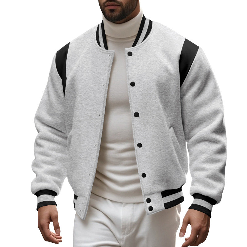 Herren lässige Collegejacke mit kontrastierenden Ärmeln und praktischen Druckknöpfen Aliams