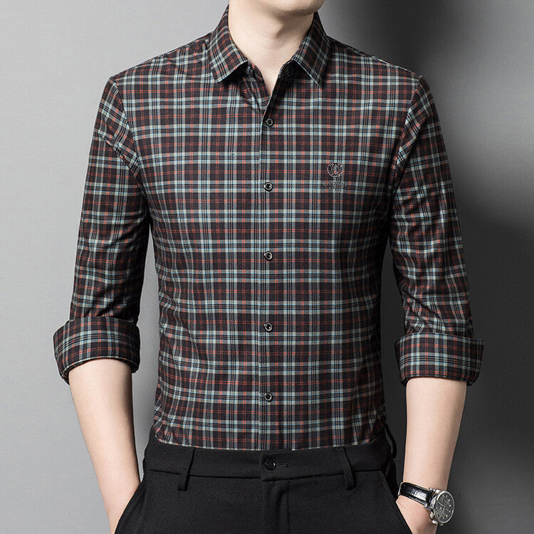 Herren elegantes kariertes Hemd mit Button-Down-Kragen Aliams