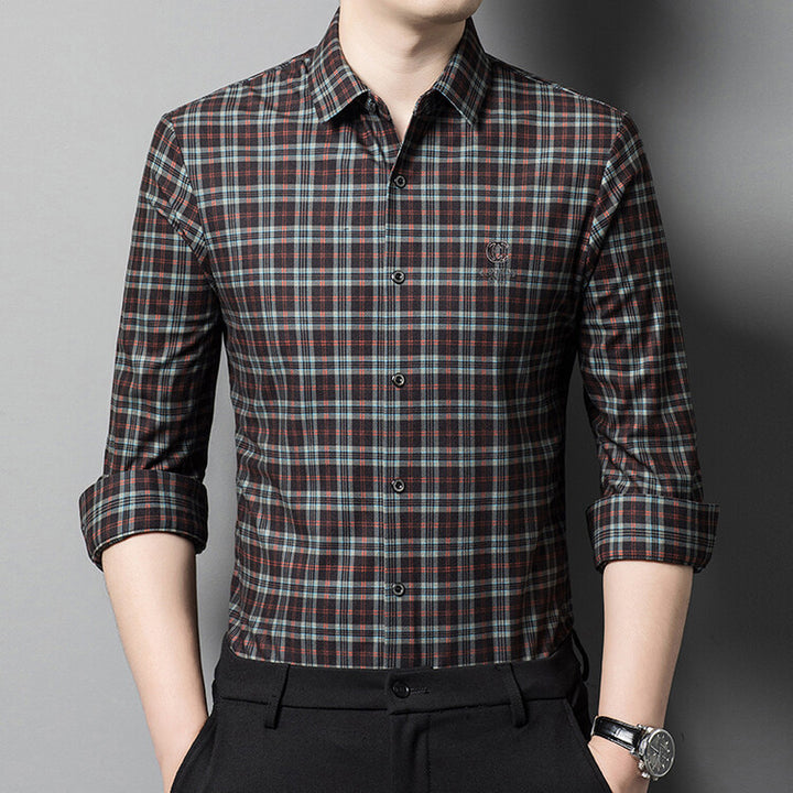 Herren elegantes kariertes Hemd mit Button-Down-Kragen Aliams