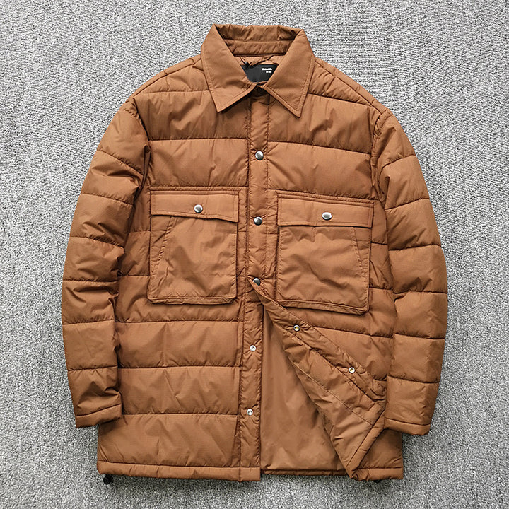 Herren gesteppte Overshirt-Jacke mit praktischen Klappentaschen und robustem Kragen Hedi-Mode