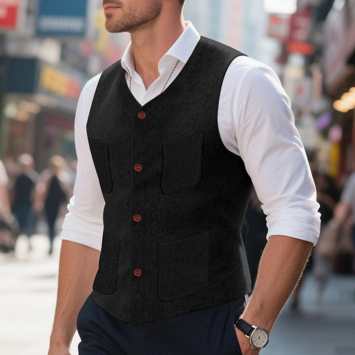 Herren elegante Weste aus hochwertigem Wollmix mit praktischen Taschen und Knopfdetails Aliams