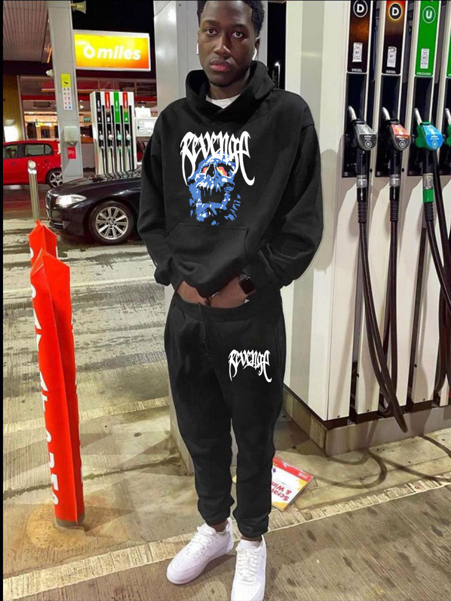 Herren Kapuzenpullover und Jogginghose Set mit künstlerischem Skull-Motiv Aliams