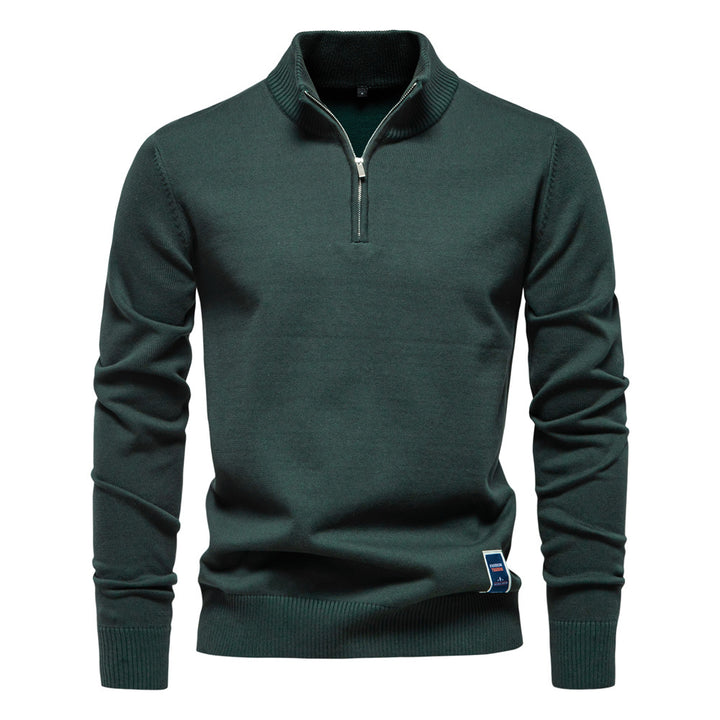 Herren Pullover mit kurzem Reißverschluss und modischem Stehkragen Aliams