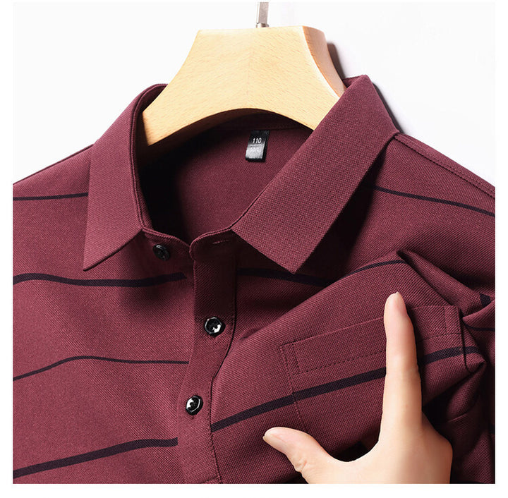 Herren elegantes Kurzarm-Poloshirt mit modischem Streifenmuster Aliams