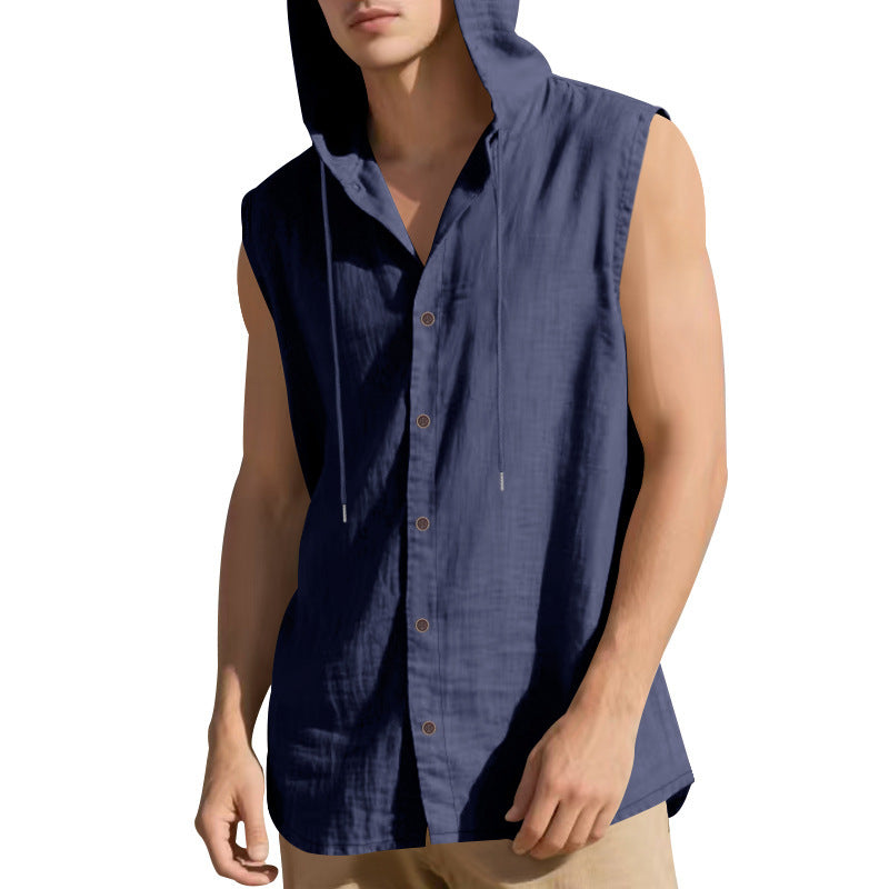 Herren ärmelloses Kapuzenshirt mit Knopfleiste Aliams