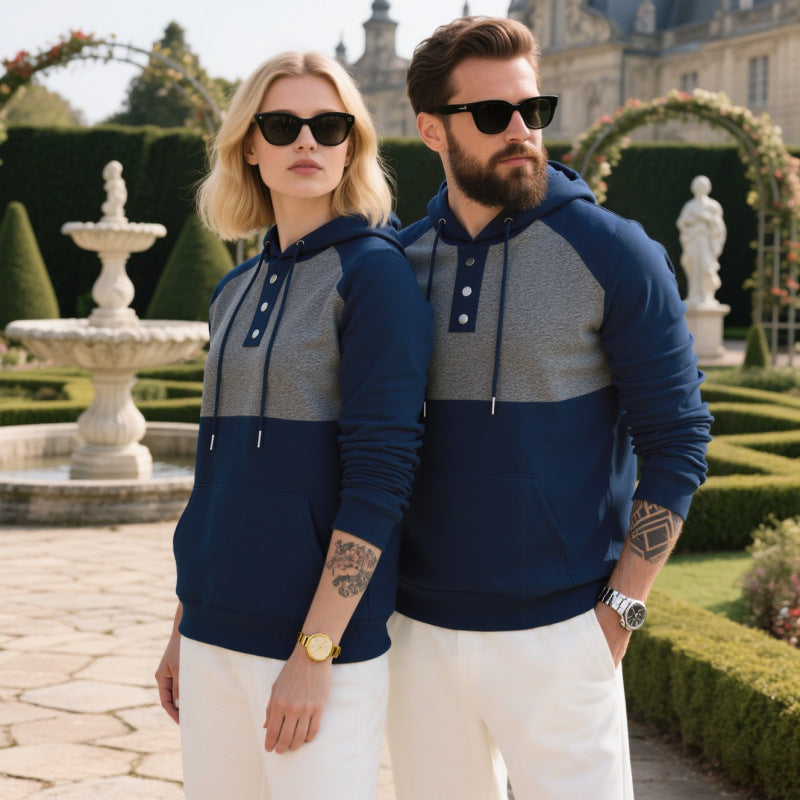 Herren Kapuzensweater mit modernem Henley-Ausschnitt und kontrastierenden Ärmeln Aliams