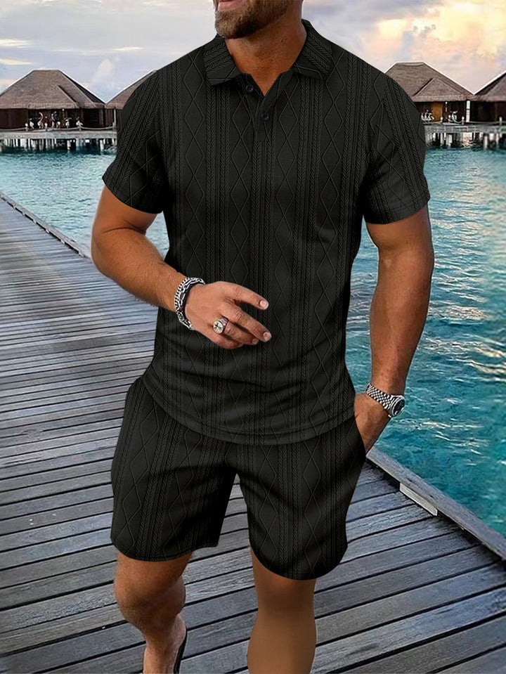 Herren Strukturstrick Polo und Shorts Set Aliams