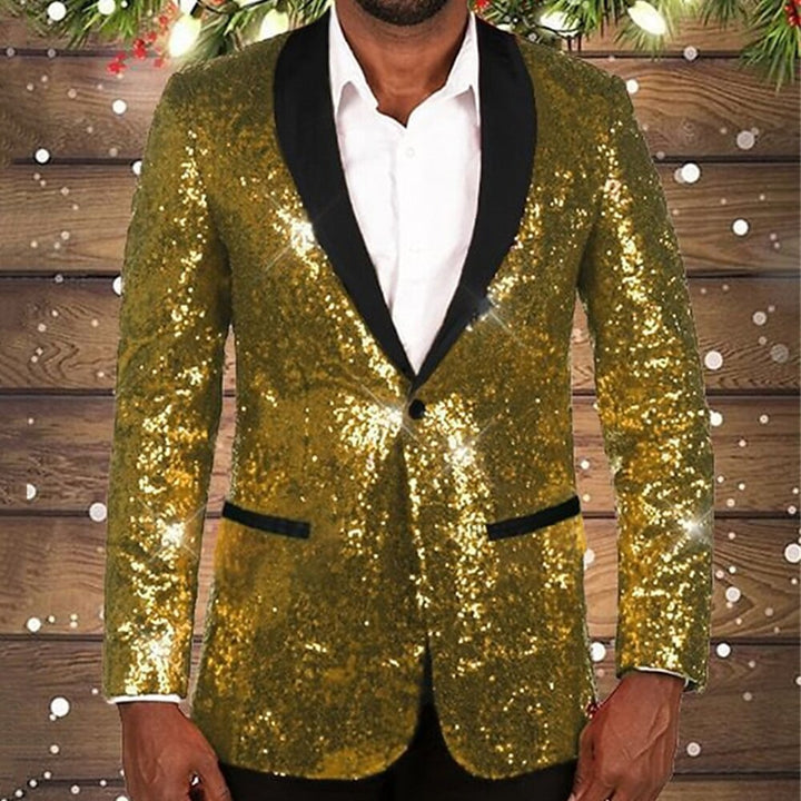 Herren glitzernder Pailletten Blazer mit schwarzem Revers Aliams