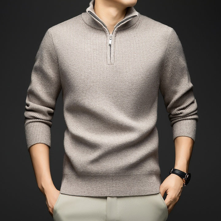 Herren eleganter Zip-Pullover aus weicher Wolle Aliams