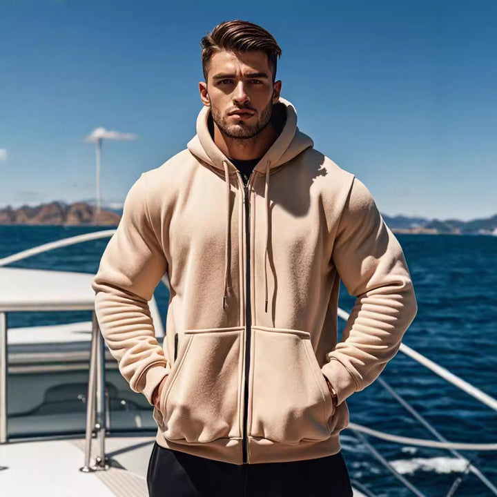 Herren gemütlicher Kapuzenpullover mit Reißverschluss und Taschen Aliams