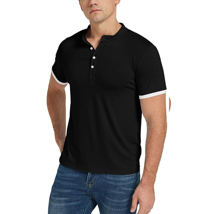 Herren Kurzarm-Henley-Shirt mit modischem Stehkragen und kontrastierenden Akzenten Aliams