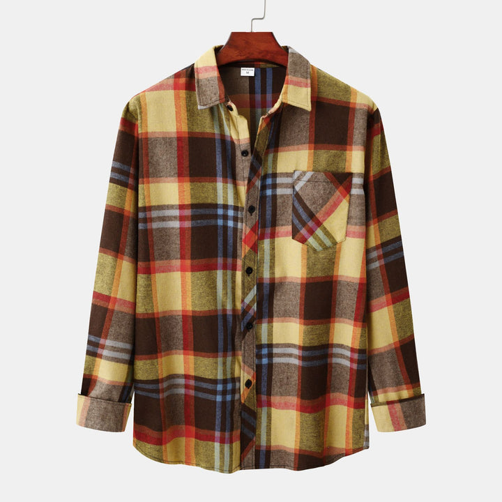 Herren Flanellhemd mit kariertem Muster und praktischen Taschen Aliams