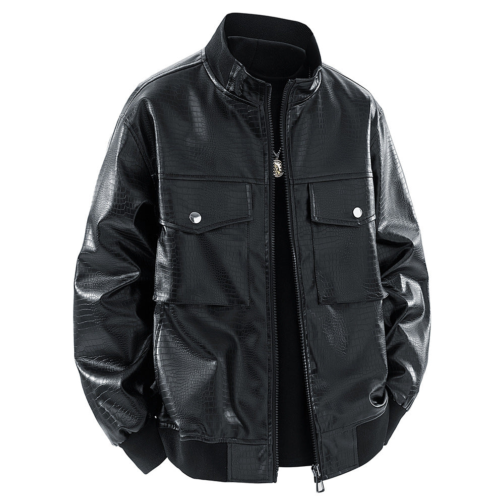 Herren Kunstlederjacke im modernen Design mit praktischen Pattentaschen Aliams