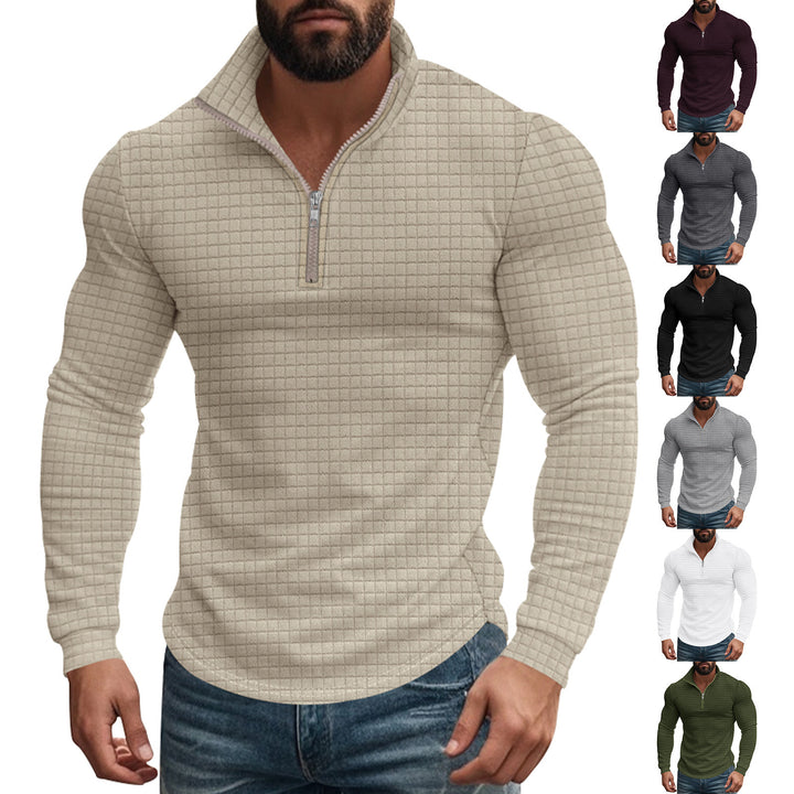 Herren eleganter Stehkragenpullover mit Reißverschluss und strukturiertem Design Aliams