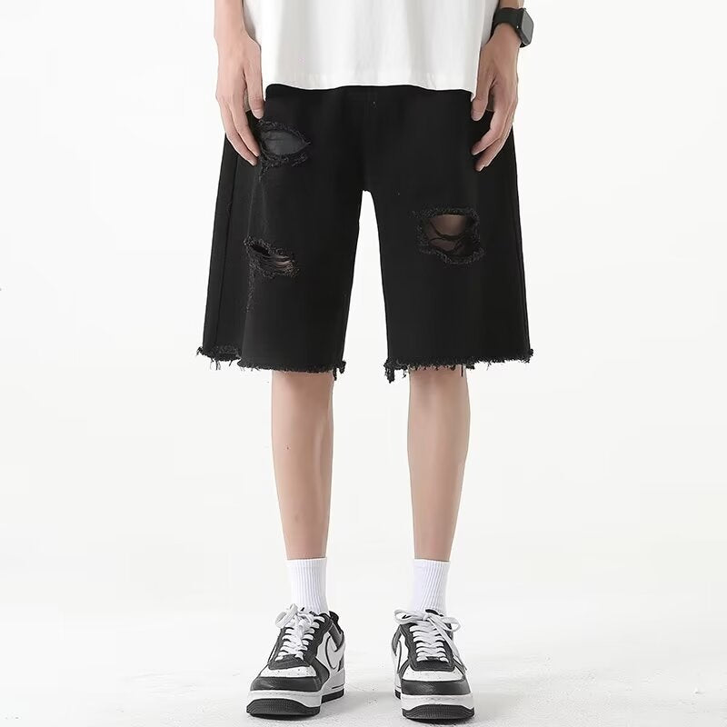 Herren Dänische Denim-Shorts mit auffälligen Rissen und lässigem Schnitt Aliams