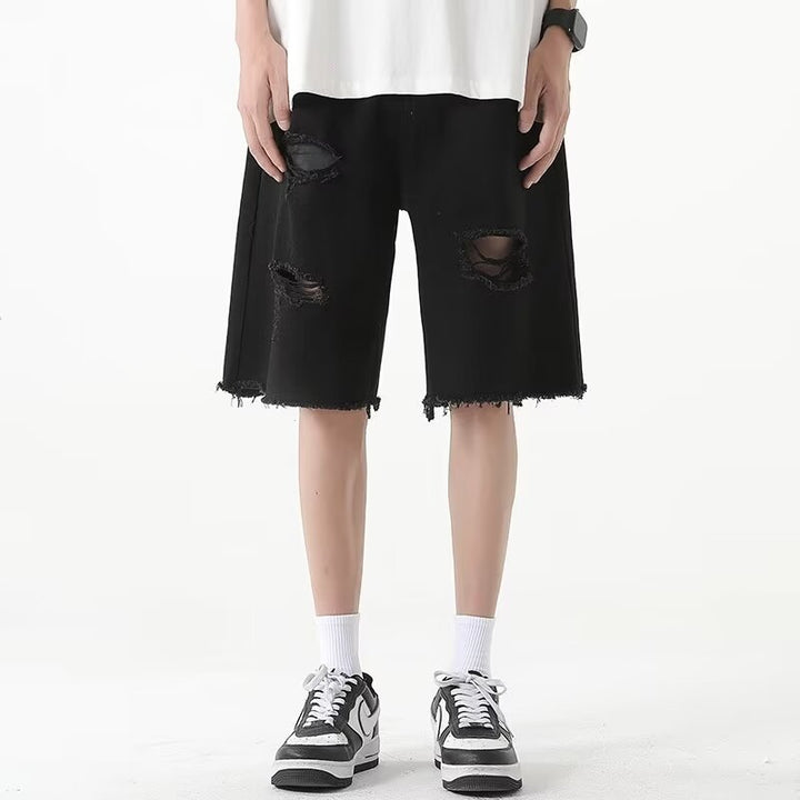 Herren Dänische Denim-Shorts mit auffälligen Rissen und lässigem Schnitt Aliams