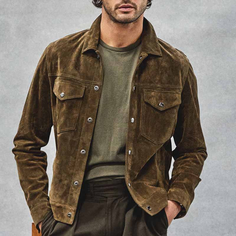 Herren elegante Wildlederjacke mit praktischen Brusttaschen Aliams