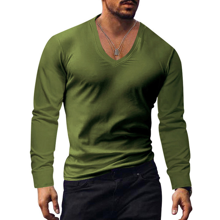 Herren V-Ausschnitt Langarmshirt aus weichem Baumwollmix mit figurbetonter Passform Aliams