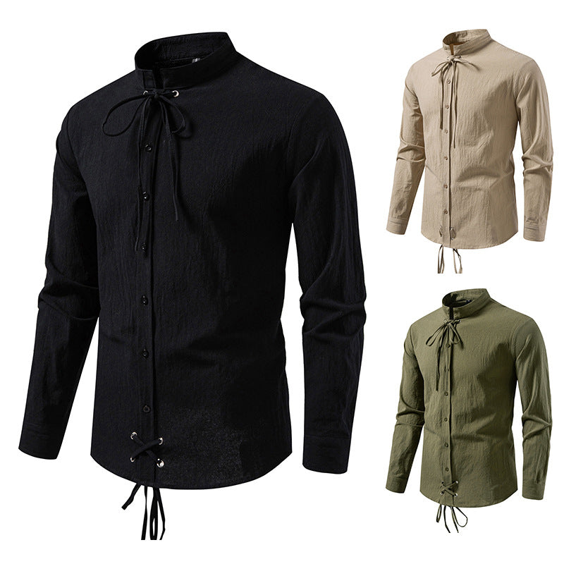 Herren Hemd mit modernem Stehkragen und flexibler Schnürung Aliams