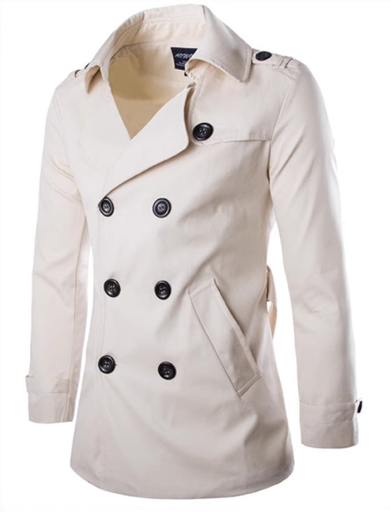 Herren eleganter Trenchcoat mit doppelter Knopfleiste und seitlichen Eingrifftaschen Aliams