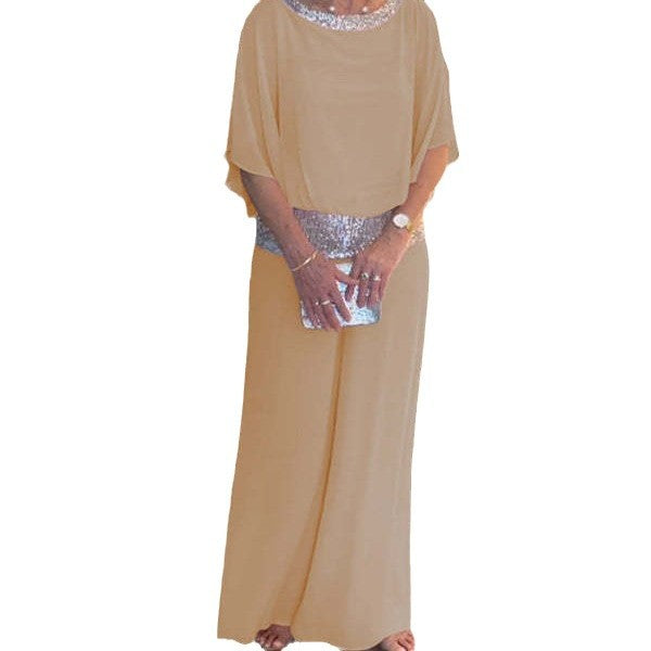 Damen eleganter und luftiger Overall mit glitzerndem Bund Aliams