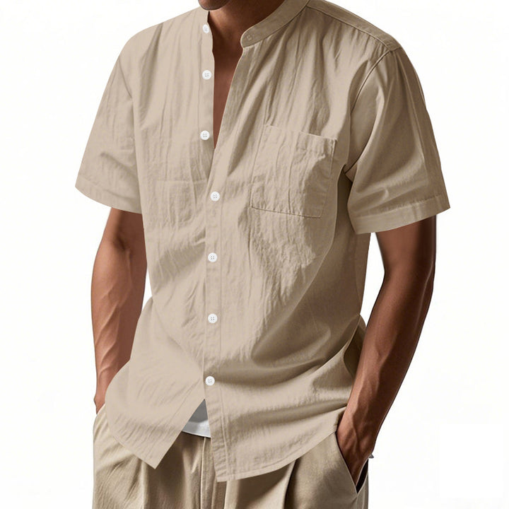 Herren Kurzarm-Henley-Shirt mit strukturiertem Design und Brusttasche Aliams