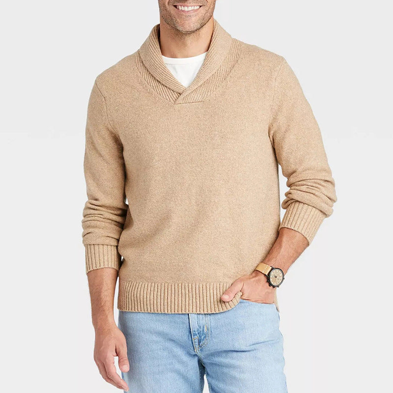 Herren Pullover mit Schalkragen und filigranem Rippdesign Aliams