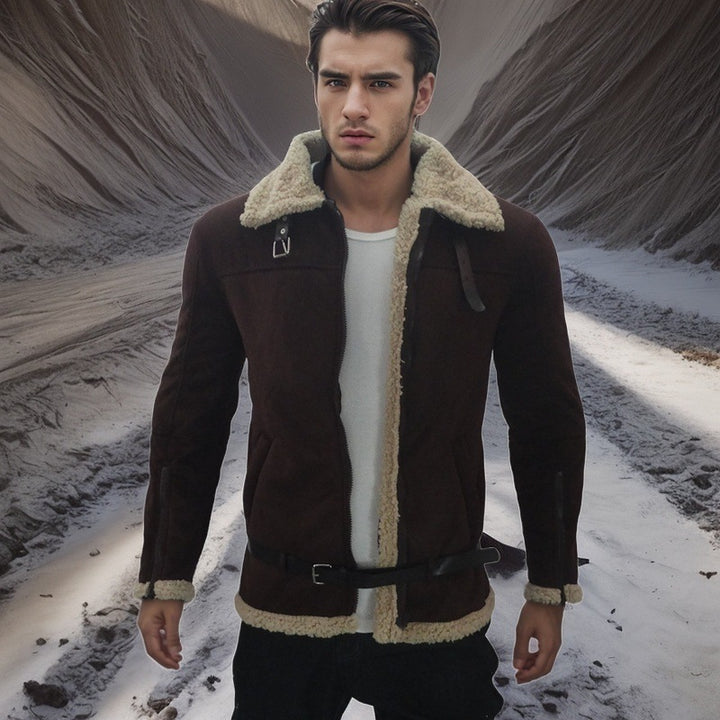 Herren Shearling-Lederjacke mit modernem Design und warmem Futter Aliams