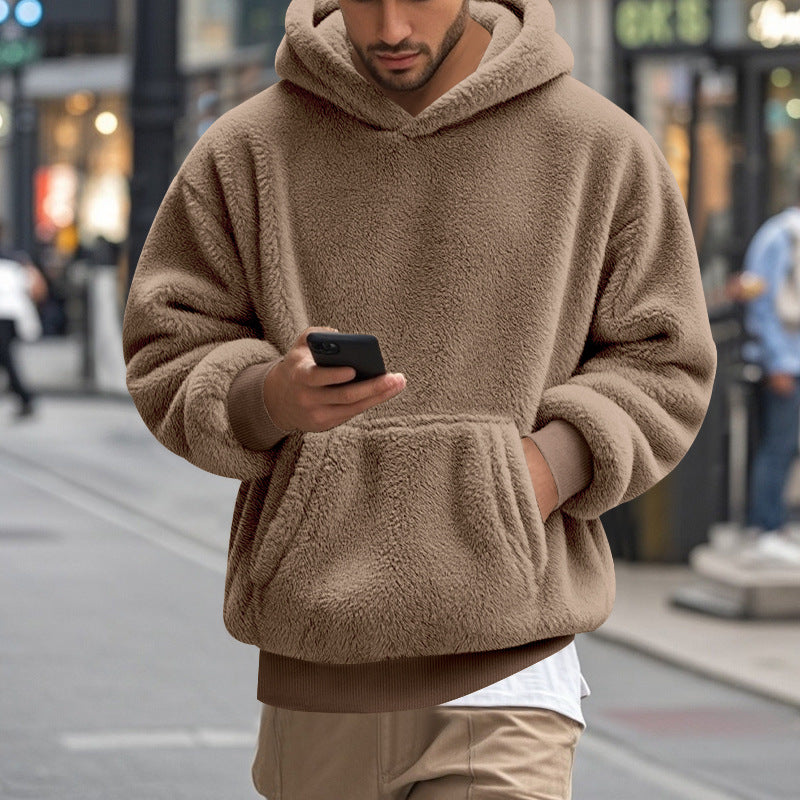Herren übergroßer Fleece-Hoodie mit Kängurutasche und gemütlichem Schnitt Aliams