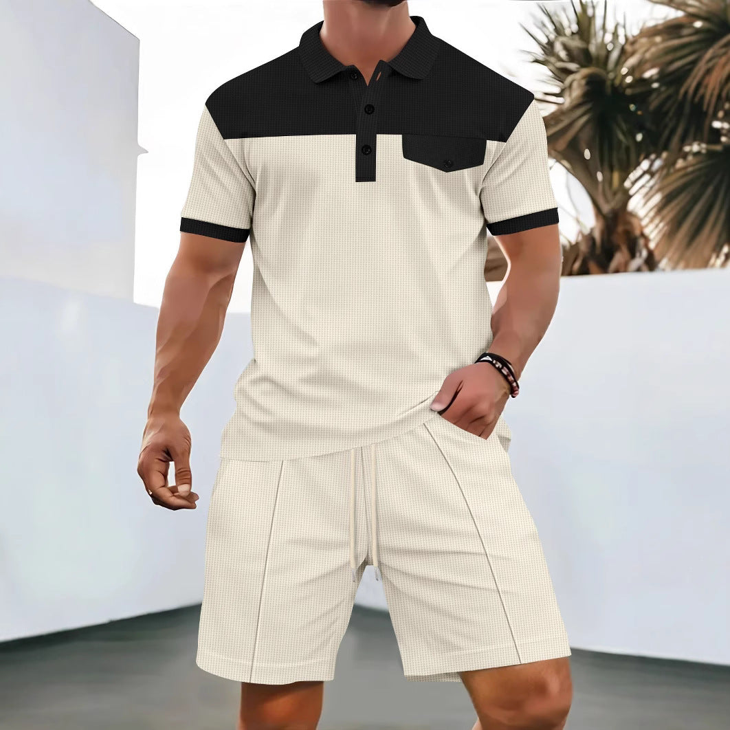 Herren Poloshirt und Shorts Set mit modischem Karomuster Aliams