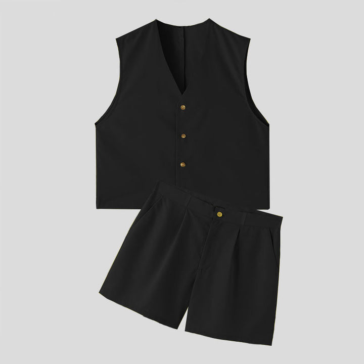 Damen elegantes ärmelloses Blazerset mit Shorts Aliams