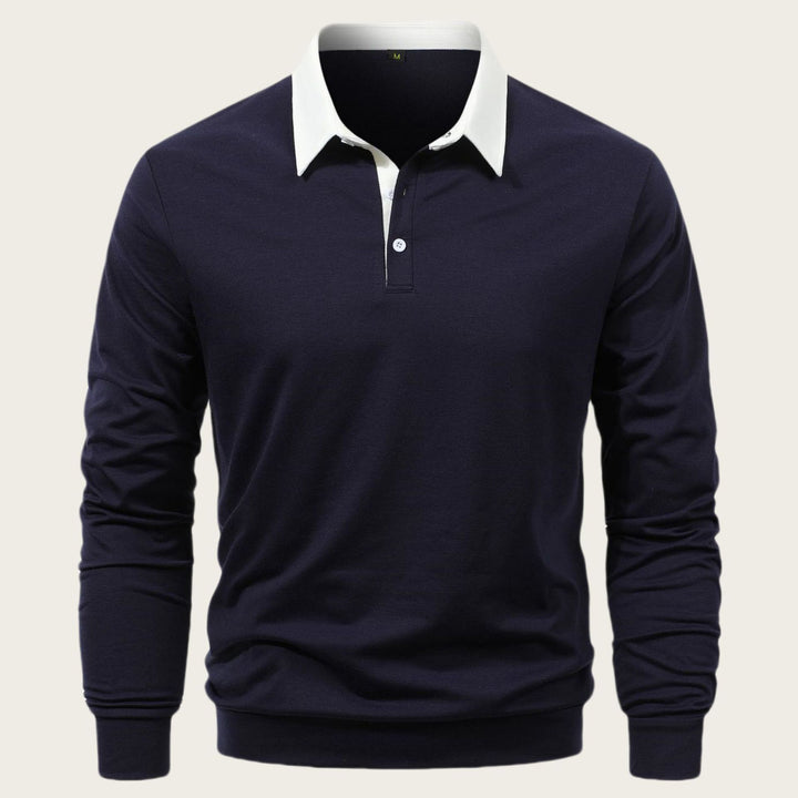 Herren elegantes Langarm-Polohemd mit kontrastierendem Kragen und hochwertiger Baumwolle Aliams