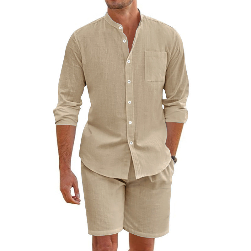 Herren Freizeit-Casual Set mit langärmligem Hemd und Shorts Aliams