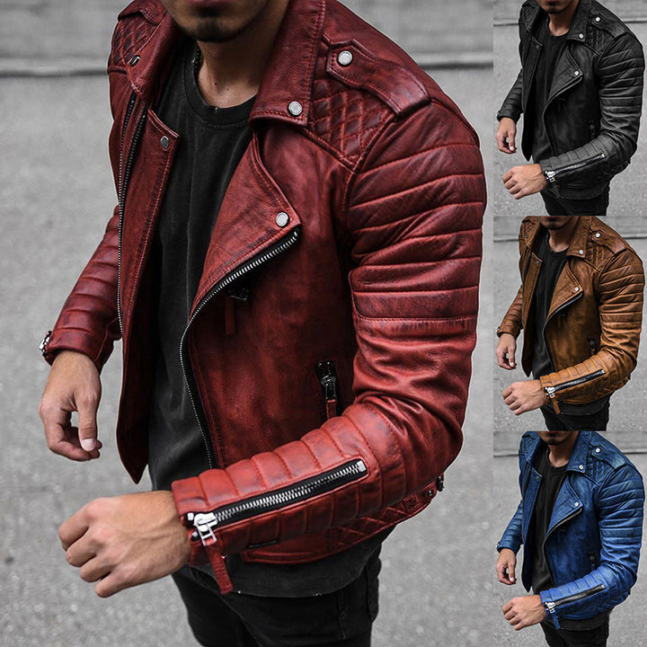 Herren Bikerjacke aus hochwertigem Leder mit strukturiertem Design und praktischen Reißverschlüssen Aliams