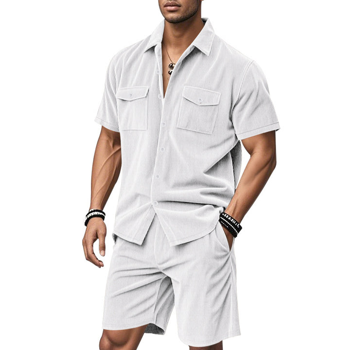 Herren Kurzarm-Hemd und Shorts Set mit praktischen Taschen und bequemer Passform Aliams