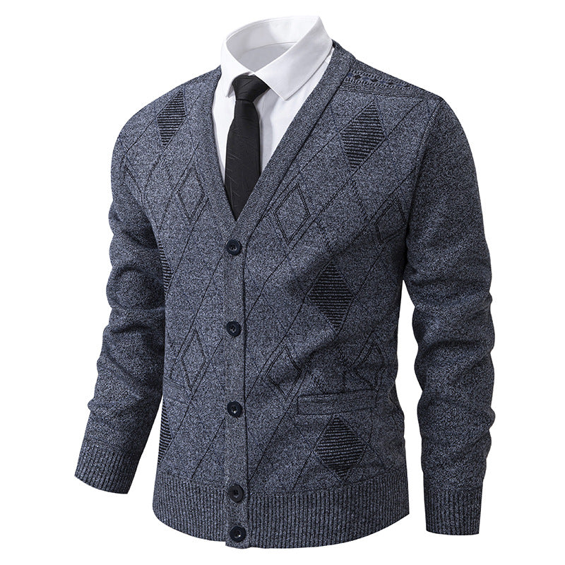Herren elegante Strickjacke mit Rautenmustern und praktischen Taschen Aliams