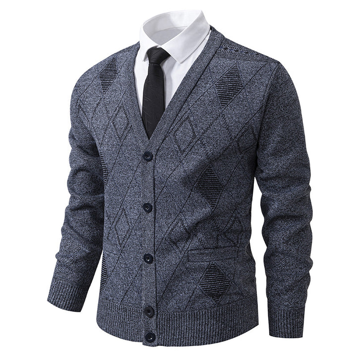 Herren elegante Strickjacke mit Rautenmustern und praktischen Taschen Aliams